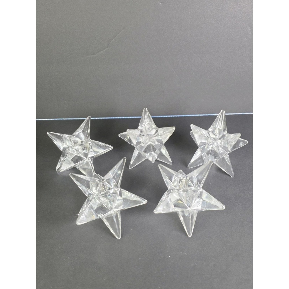 VTG Pier 1 4" Clear Glass 9 Point Star Taper Candleholders Lot 5